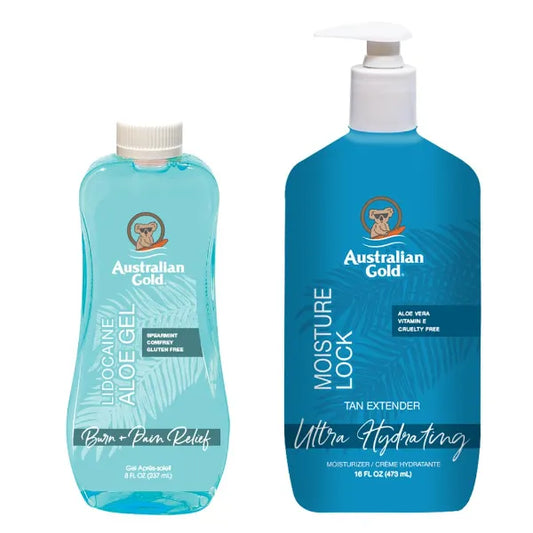 Australian Gold Tan Extender Lotion | Lidocaine Aloe Cooling Gel Set