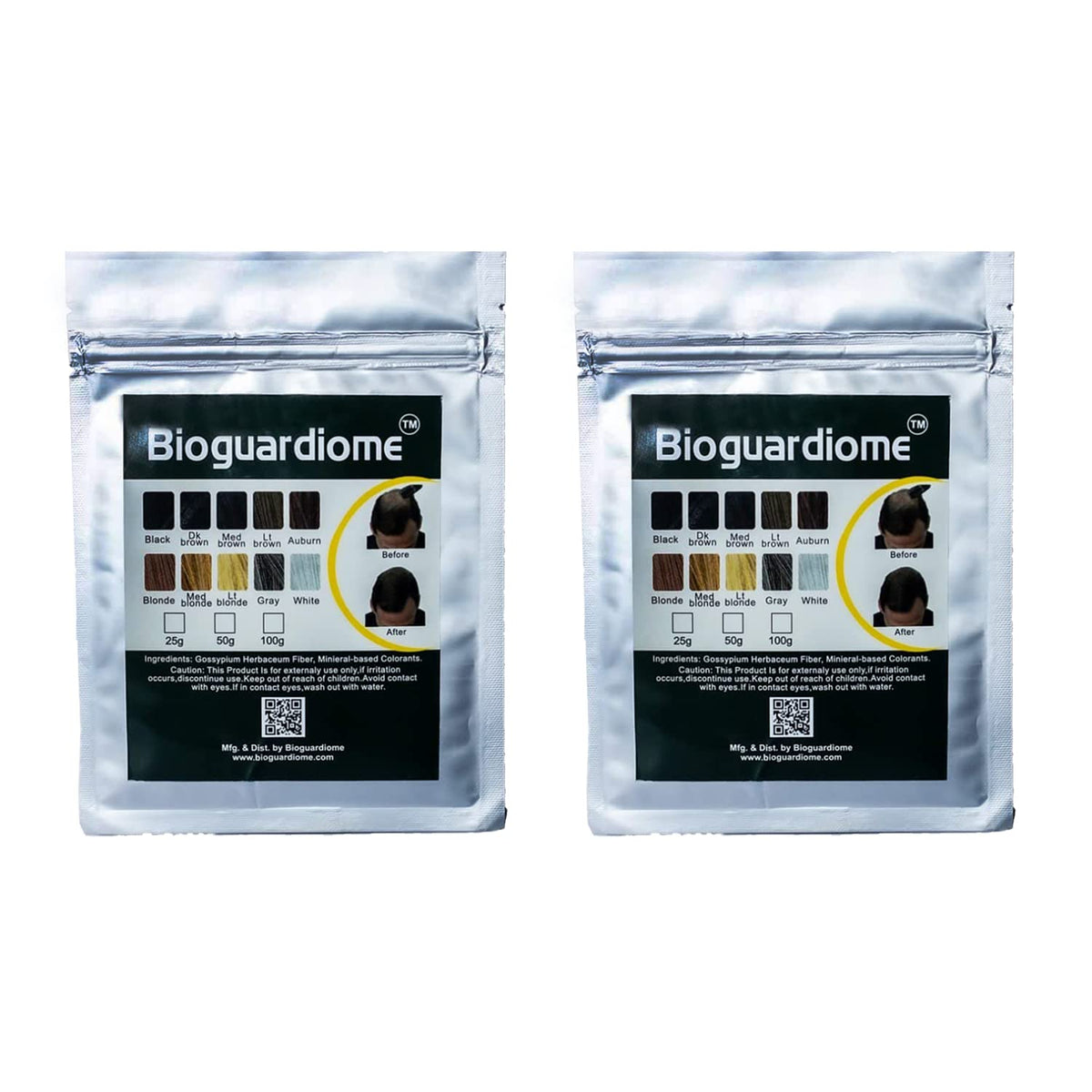 Bioguardiome Hair Building Fiber Refill Bag (Black), Powder Based fibers | Natural Hair Thickening Fiber for Thin Hair Men & Women | Cover bald spot - 25gm (Pack of 2)(Black, Size: 50 gm)