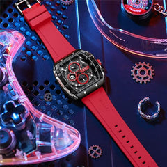 Men's waterproof chronograph watch with silicone strap, 8442 - Red