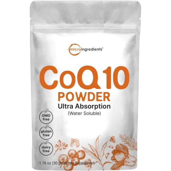 Micro Ingredients Water Soluble COQ10 Supplement (COQ10 200mg Per Serving in Powder Form), 50 Grams (8 Months Supply), Extra Absorption, Vegan Friendly