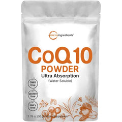 Micro Ingredients Water Soluble COQ10 Supplement (COQ10 200mg Per Serving in Powder Form), 50 Grams (8 Months Supply), Extra Absorption, Vegan Friendly
