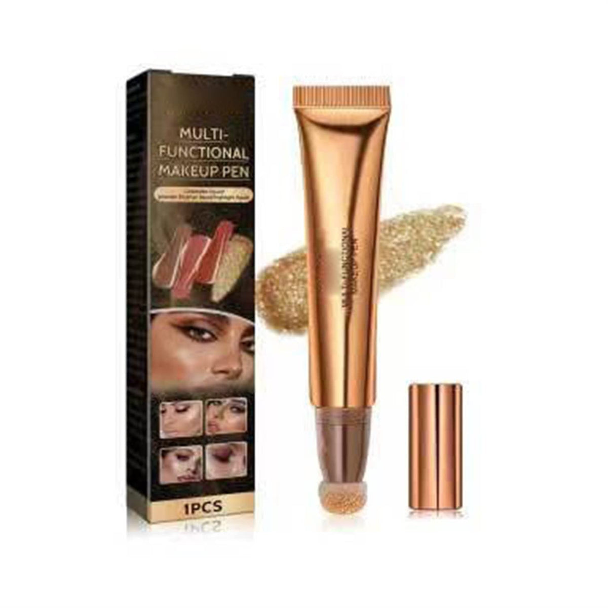 Cream Bronzer Contour Beauty Wand,Highlighter and Bronzer Stick with Cushion Applicator Attached Easy to Blend,Long Lasting & Smooth Natural Matte Finish (Gold)