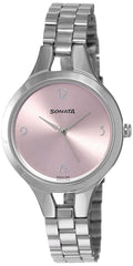 Sonata Steel Daisies Analog Pink Dial Women's Watch-NL8151SM03/NP8151SM03