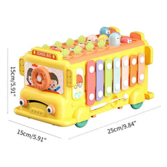 AM ANNA 12-in-1 Montessori Toys for 1 2 3 Year Old Baby Boys Girls,Hammering Pounding Toy Harvest Toys,School Bus Toys with Gears, Teaching Clock, Fishing Game and Color Matching Toy Gift for Kids