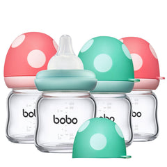 YOHKOH Natural Glass Baby Bottle with Natural Response Nipple, Newborn Anti Colic Baby Bottles, Wide Neck Mushroom Cap Baby Bottle, Clear (3.4oz (Pack of 4), Multicolour)