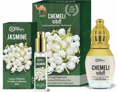 Parag Fragrances Jasmine 12ml Attar and Jasmine (Chemeli) 8ml Perfume Combo Offer Pack/Natural and Long Lasting Fragrance