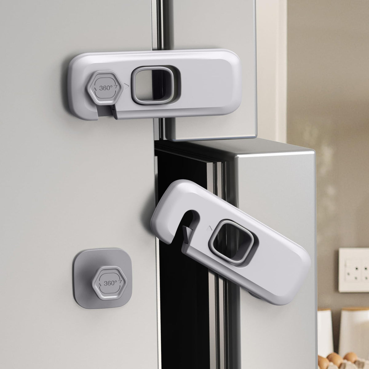 QYESWHSR 5 Pack Child Proof Refrigerator Lock, Fridge, Cabinets, Freezer Door Lock Apply to Max 1"(25mm) Sealing Strip for Toddlers and Kids, No Tools Need or Drill - Grey Updated