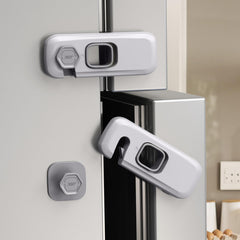 QYESWHSR 5 Pack Child Proof Refrigerator Lock, Fridge, Cabinets, Freezer Door Lock Apply to Max 1"(25mm) Sealing Strip for Toddlers and Kids, No Tools Need or Drill - Grey Updated