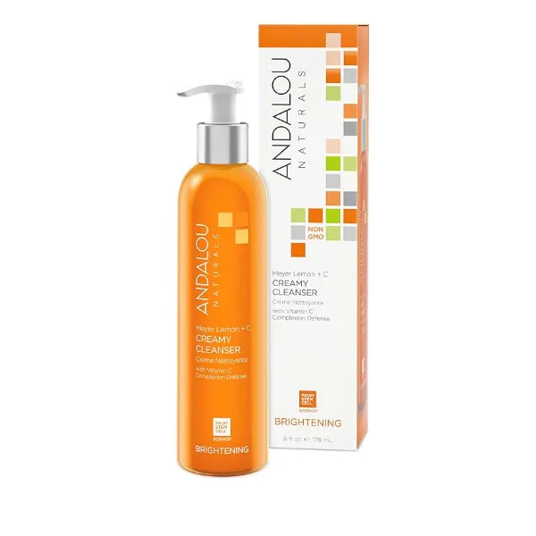 Andalou Naturals Brightening Meyer Lemon + Vitamin C Creamy Cleanser  Gentle Face Wash to Even Tone & Boost Glow  Aloe Vera & Natural Ingredients  For Dull Skin  6 oz