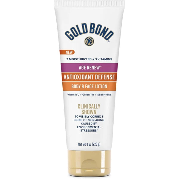 Gold Bond Age Renew Antioxidant Defense Body & Face Lotion 8 oz – Vitamin C Moisturizer with Superfruits & Green Tea, Brightening & Skin Tone Even, Non-Greasy Hydrating Lotion