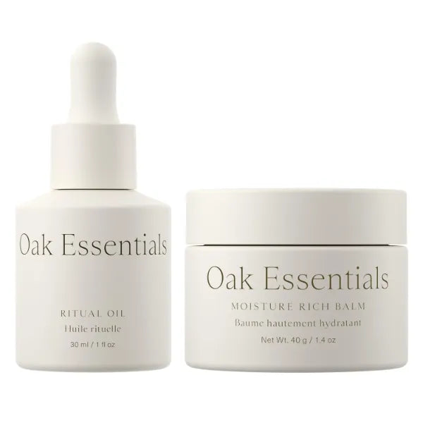 Oak Essentials Hydration Heroes Set, 2-Piece Skincare Kit: Ritual Oil with Blue Tansy, Moisture Rich Face Balm with Sea Buckthorn and Coconut Oils, Moisturize and Nourish Dry Skin