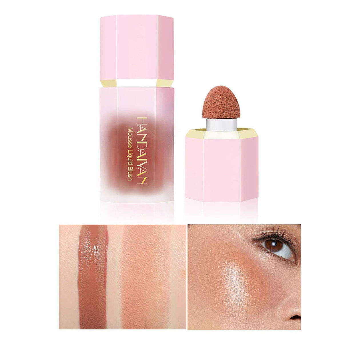 Mousse Liquid Blush For Cheeks Cream Face Blusher Stick with Sponge Palette Bronzer Highlighter Shape Contour Moisturizing And Breathable Matte Finish Long-wearing Waterproof For Women Makeup 06#