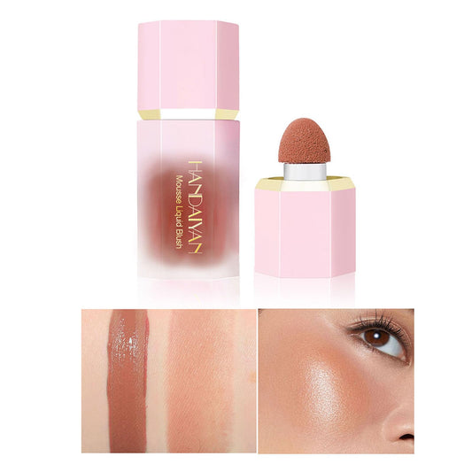 Mousse Liquid Blush For Cheeks Cream Face Blusher Stick with Sponge Palette Bronzer Highlighter Shape Contour Moisturizing And Breathable Matte Finish Long-wearing Waterproof For Women Makeup 06#