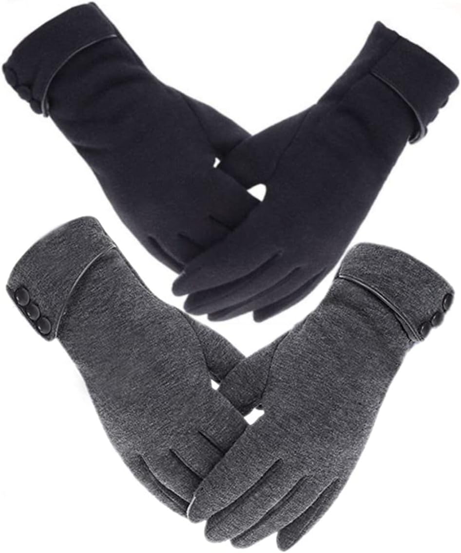 Tomily Womens Touch Screen Phone Fleece Windproof Gloves Winter Warm Wear - Black / Grey