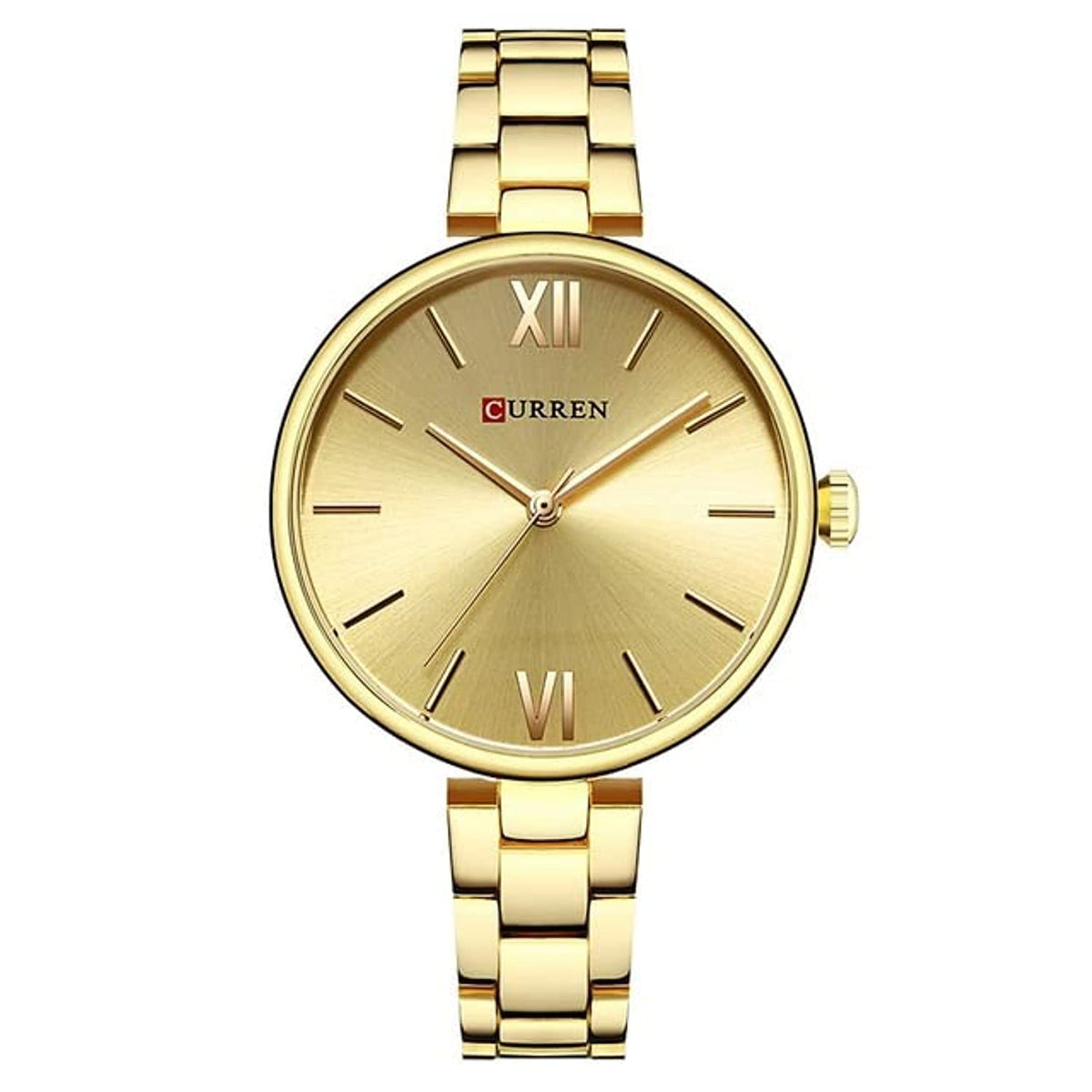 CURREN Ladies Analog Watch Gold Stainless Steel Case Gold Dial Gold Stainless Steel Bracelet - Gold
