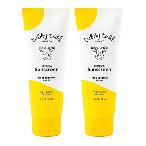 TUBBY TODD Mineral Sunscreen SPF 50 Broad Spectrum Sunscreen Lotion for Kids Water Resistant for 80 Minutes Safe for Sensitive Skin Non Greasy Feel 2 Pack