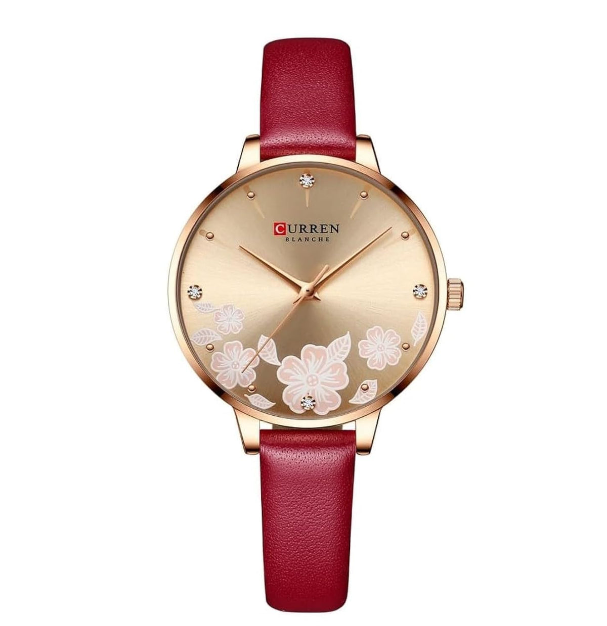 CURREN 9068 Brand Women Watch Fashion Flower Dial Quartz Ladies Leather Wristwatch Elegant Gift Lady Watche WITH ORIGNAL GIFT BOX - RED