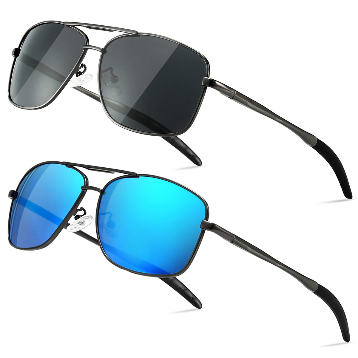 SUNGAIT Men's Polarized Square Aviator Sunglasses Durable Metal Frame for Fishing Driving Golf 100% UV Protection