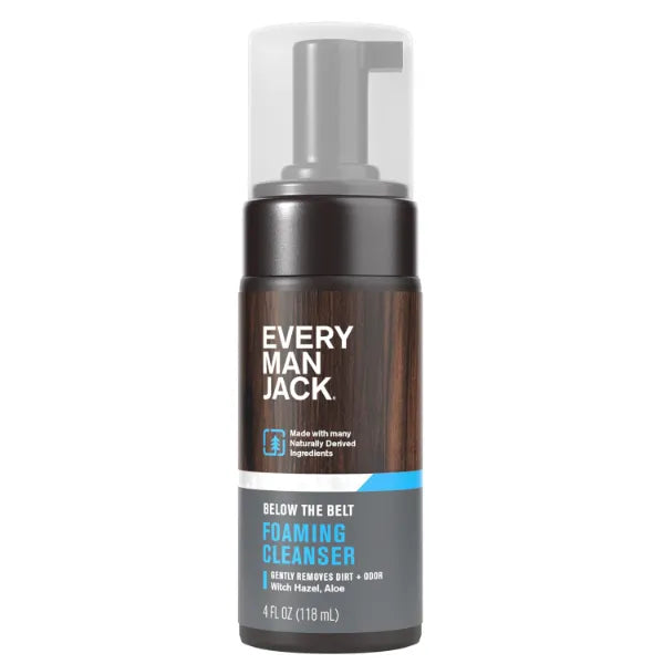 Every Man Jack Mens Foaming Groin Wash - Gentle Cleanser for Below The Belt, Made w/ Naturally Derived Ingredients like Witch Hazel & Aloe Vera - 4 Fl Oz (1 Pack)