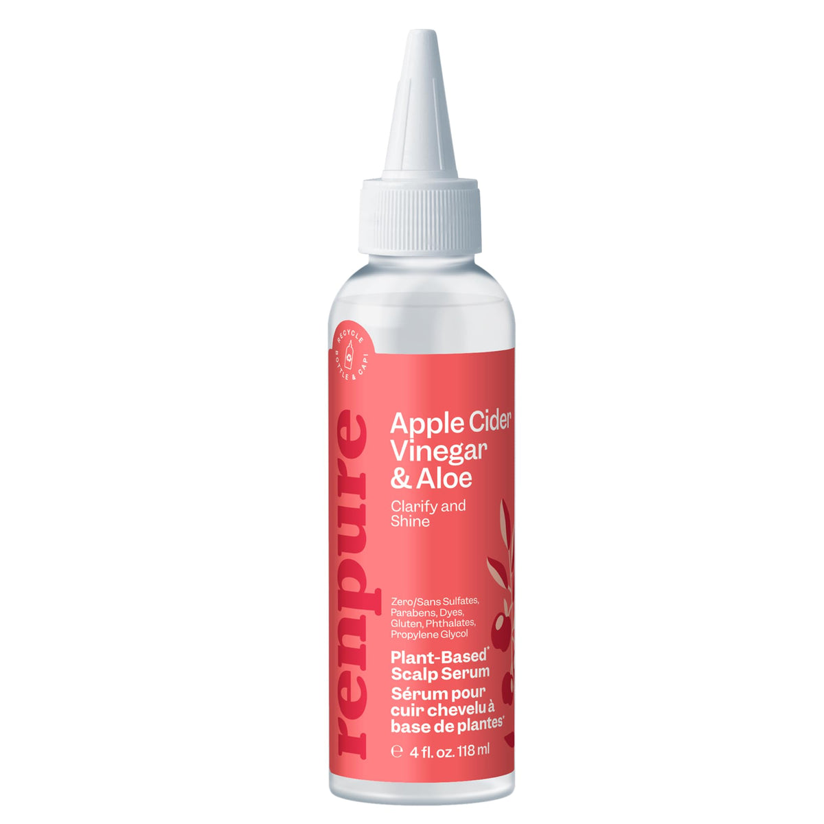 RENPURE Plant Based Apple Cider Vinegar Clarify & Shine Scalp Serum - Natural Peppermint Oil Dry Scalp Product For Dandruff Treatment & Itchy Scalp - Eco Friendly Hair Rinse Cleanser For Women & Men