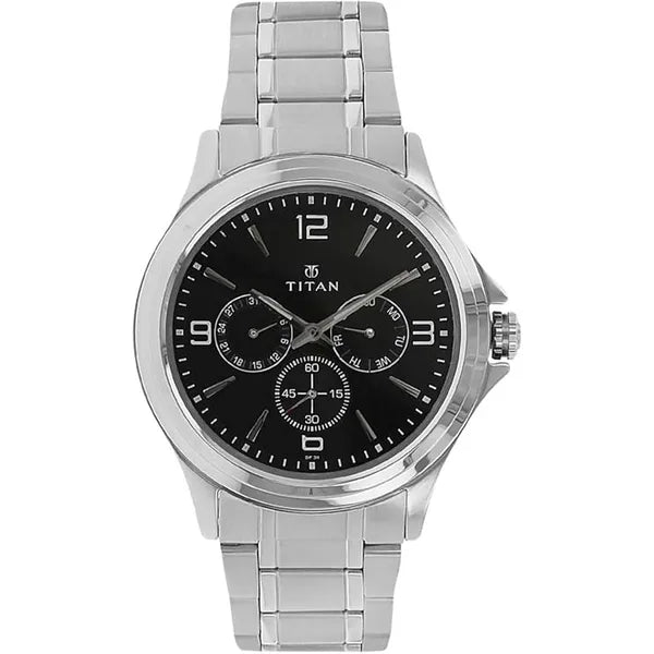 Titan Men Stainless Steel Analog Black Dial Watch-Nl1698Sm01/Nr1698Sm01, Band Color-Silver