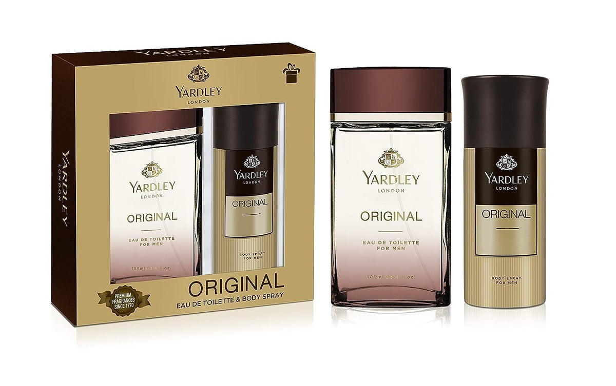 Yardley London Original Perfumed Gift Set, Fresh Fragrance For Masculine Elegance, Eau De Toilette, 100 ml + Body Spray 150 ml