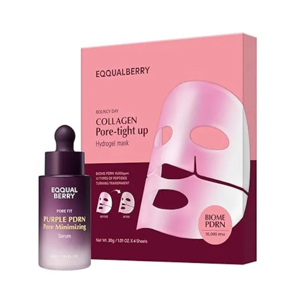 EQQUALBERRY PDRN Pore Care Duo Purple PDRN Serum & Collagen Pore Tight Up Mask Vegan PDRN & Collagen for Pore Minimizing, Firming & Skin Regeneration Korean Skincare for Glass Skin