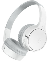 Belkin SoundForm Kids Mini Wireless Headphones with Built-in Mic, 30 Hours Playtime & Fun Stickers - Over-Ear Headphones for Online Learning, School, Travel, iPhone, iPad & Galaxy - White