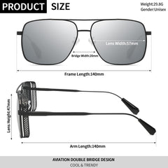 Joopin Rectangular Sunglasses for Men Women Polarized UV Protection Classic Aviation Military Style Big Metal Frame Driving Fishing Black Glass
