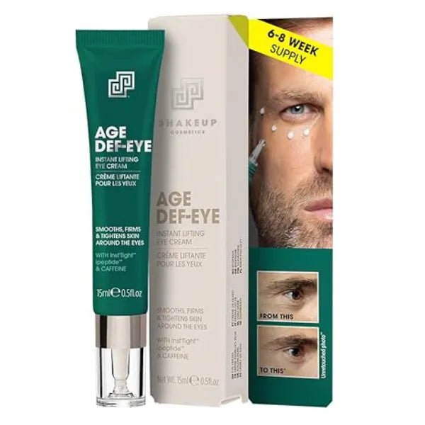 Shakeup Cosmetics Mens Eye Cream, Lifting & Firming Formula, Helps Reduce Fine Lines and Crow's Feet, Hydrating with Peptides & Caffeine, 15ml. Aka. AGE DEF EYE