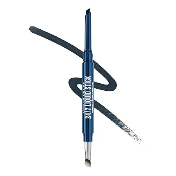 URBAN DECAY 24/7 Liquid Stick Waterproof Eyeliner Smudge Proof, Transfer Proof, Up to 24HR Wear, Dual Ended Retractable Gel Liner with Blending Eye Brush Rough Waves (deep matte navy)