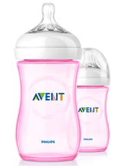 AVENT Philips Natural Feeding Bottle, 260ml, 2 Pack - Pink, SCF694/27