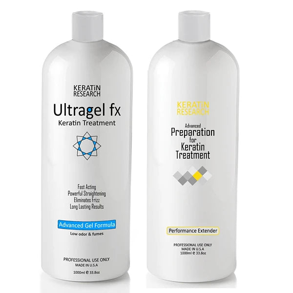 KERATIN RESEARCH UltraGel FX Complex Brazilian Keratin Blowout Hair Treatment 1000ml with Advanced Preparation All Hair Types including Coarse Curly Black Dominican Brazilian Straighten Smooth and Repair Hair