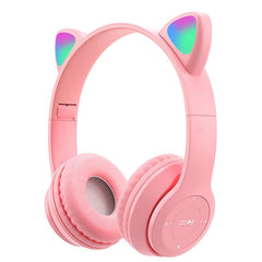 Aputue Cat Ear Kids Headphones, Foldable Cat Ear Headphones for Smartphone, PC, Tablt, Led Light Up Bluetooth 5.0 Wireless Kids Headphones, Kids Gaming Headset with Microphone and Two Ears