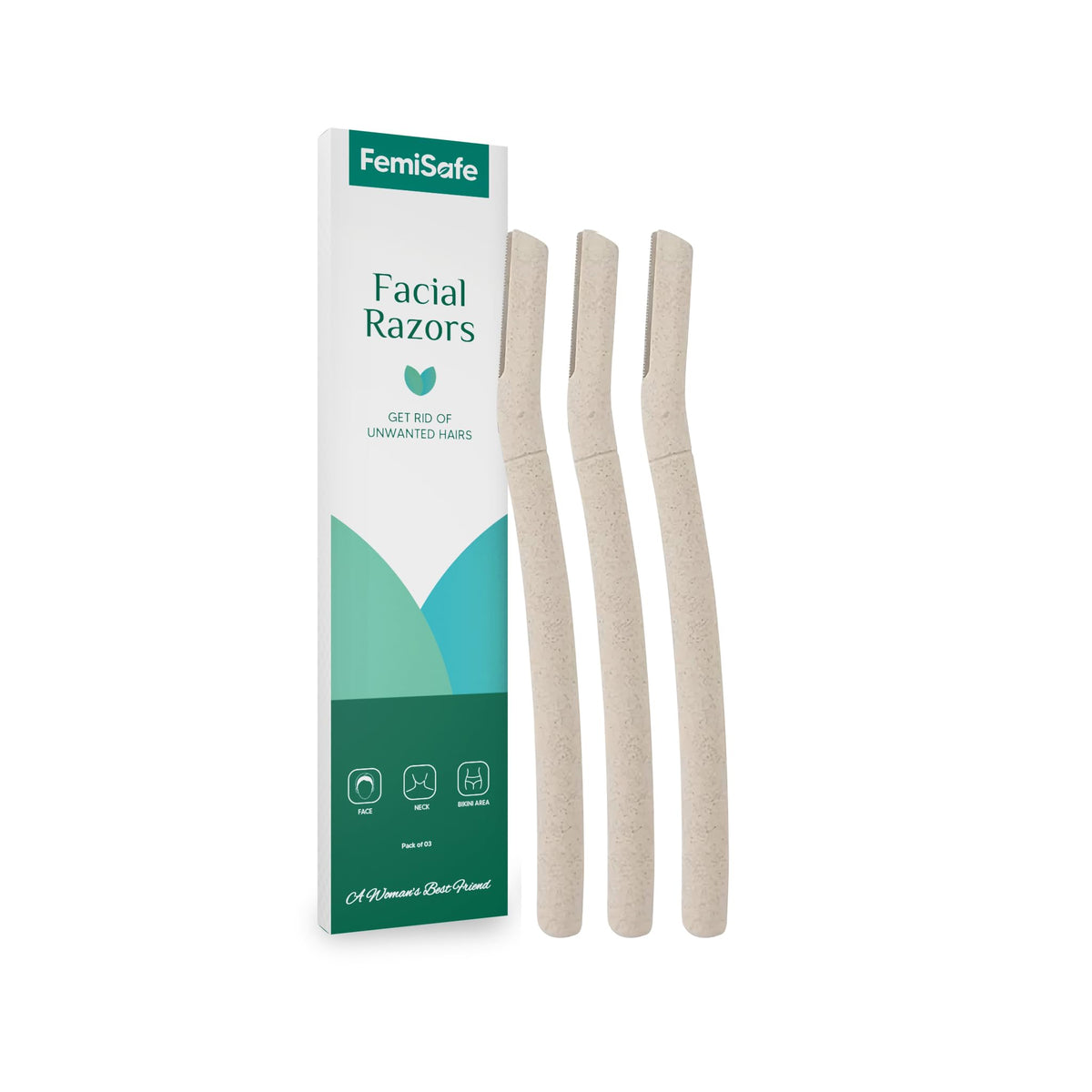 FemiSafe Eco Friendly Face Razor | Easy & Safe Painless Hair Removal for Facial Hair & Bikini Area|Organic & Soothing Pack of 3 Razors with Micro Guards|Remove fine hairs effectively