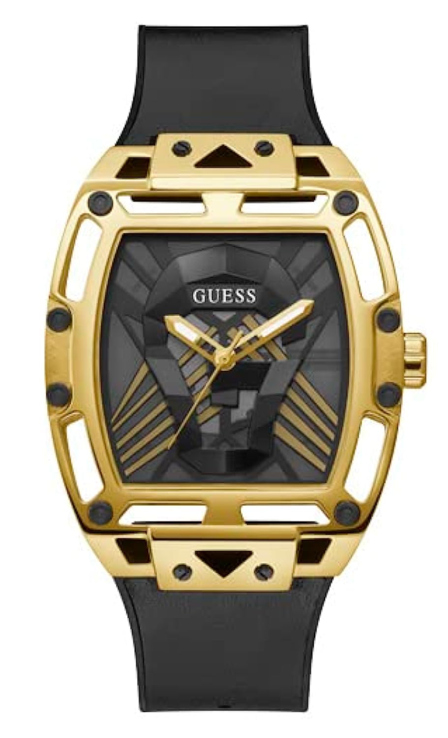 GUESS US Men's Gold-Tone and Black Analog Cutout Watch