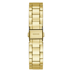 GUESS 36mm Stainless Steel Day-Date Watch with Coin Edge Bezel, Silver-Tone/Blue