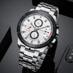 CURREN Quartz Watches for Men's Original Brand Calendar Multi-Function Style Waterproof Boys Steel Wrist Watch 8337, Silver, Quartz Watches