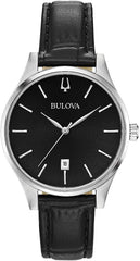 Bulova Mens Quartz Watch, Analog Display and Leather Strap 96M147 - Black