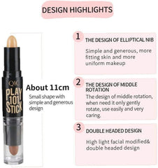 POOWO Double-Ended Wonder Contouring Pen Bronzer and Highlighter Stick Facial Makeup Contour Concealer Cosmetic for 3D Makeup Effect(2) Makeup Supplies