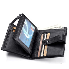 SLGOL Menâ€˜s Leather Wallet Genuine Leather RFID Blocking Bifold Zipper Pocket Card Holder with ID Window and Card Case Purse(828-Black)