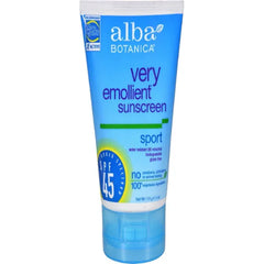 Alba Botanica Very Emollient, Sport Sunscreen SPF 45 4 oz (Pack of 3)
