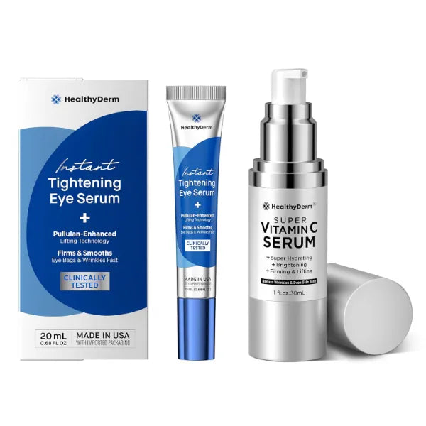 HealthyDerm Anti-Aging Skincare Bundle – Instant Tightening Eye Serum + Super Vitamin C Serum – Firms, Smooths & Brightens – Reduces Wrinkles & Eye Bags