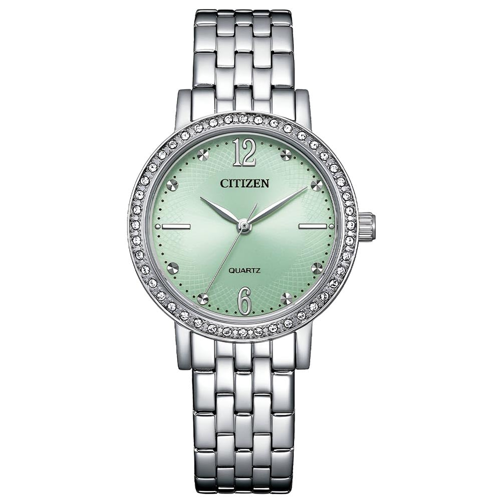 Citizen Quartz Crystal Green Dial Ladies Watch EL3100-55X Silver
