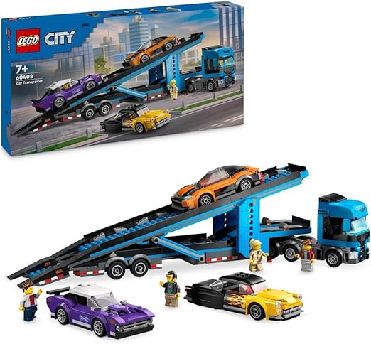 LEGO City Car Transporter Truck with Sports Cars, 4 Vehicle Toy Set for 7 Plus Year Old Kids, Boys & Girls, with Trailer and 4 Minifigures for Imaginative Play, Creative Gift Idea 60408