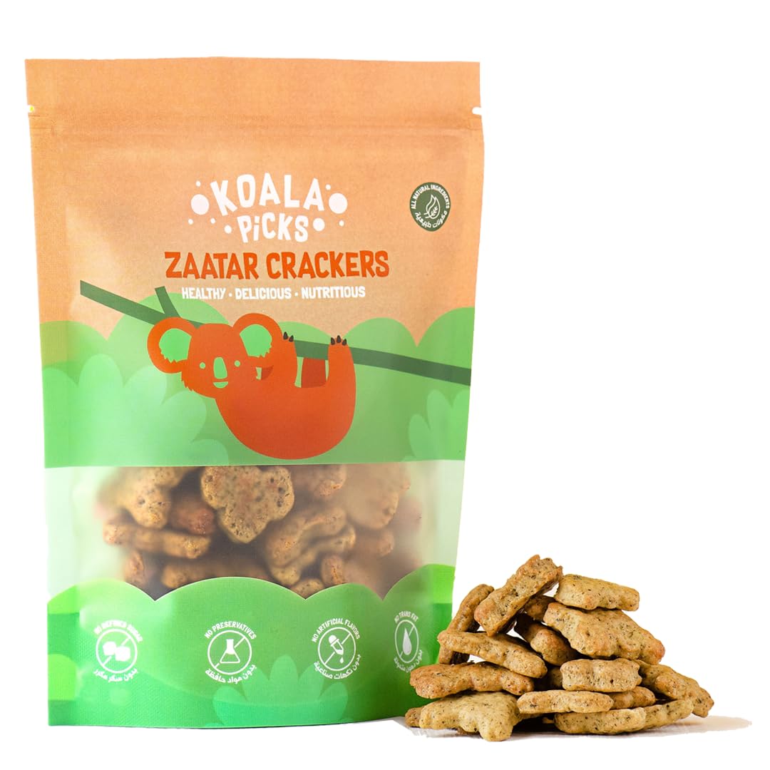 Koala Picks Zaatar Crackers | Savory and Crunchy Crackers with Middle Eastern Flavors | Perfect for Snacking and Lunchboxes | Free from Trans Fat, Artificial Flavors, and Preservatives - 120g
