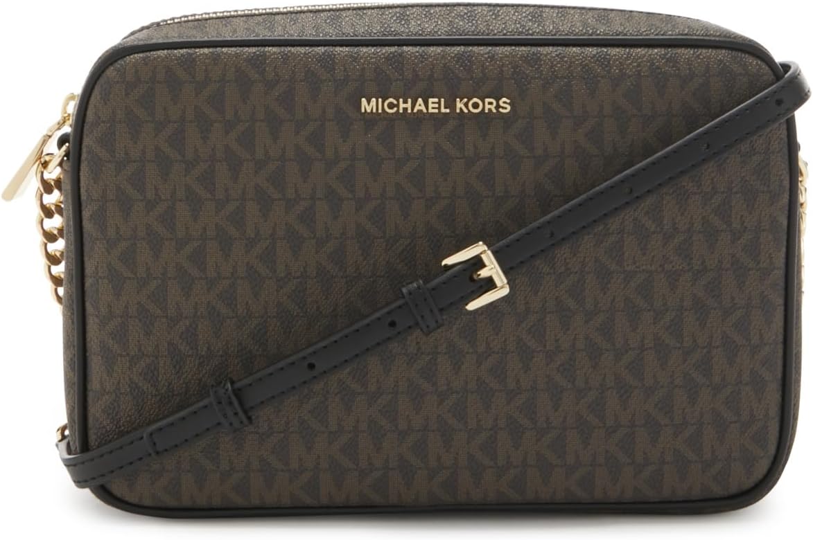 MICHAEL KORS LG EW CROSSBODY BROWN/BLK 32F1GJ6C7B SIG COATED TWILL SM