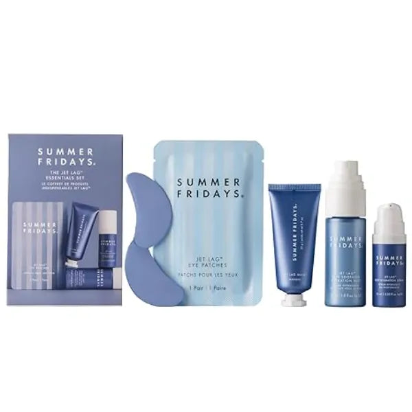 Summer Fridays Jet Lag Essentials Skincare Set Travel Size Skincare Kit Including Jet Lag Eye Patches, Hydration Mist, Deep Hydration Face Serum & Mask (4 Count)