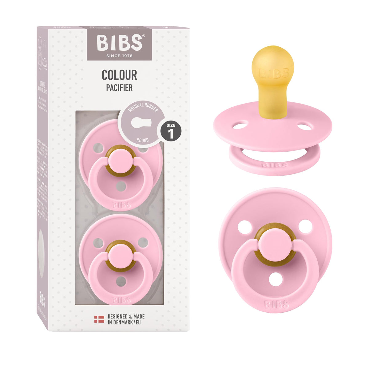Bibs Colour Baby Pacifier Size 1 - Baby 0-6M (2pcs) - Colour Twin-Packs - Baby Pink