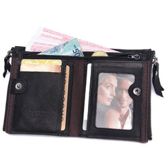SLGOL Leather Wallet for Men, Bifold Wallet with Zipper Large Capacity Mens Wallet Vintage Wallet for Father Husband Son Gifts (Black)